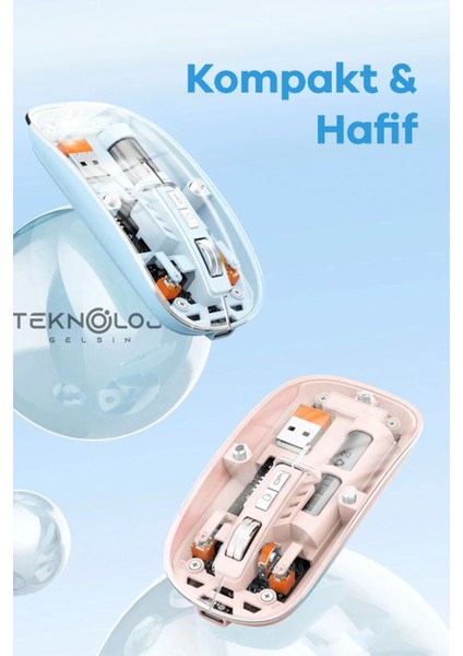 Bluetooth USB Çift Modlu Sessiz Mouse, Şeffaf Mıknatıslı Kapaklı, Type-C Şarjlı, Dpı Ayarlı, Kablosuz 10M Çekim Mesafeli, Masaüstü Kısayol Tuşlu, Taşınabilir Şarjlı Mouse Siyah ( Lisinya )