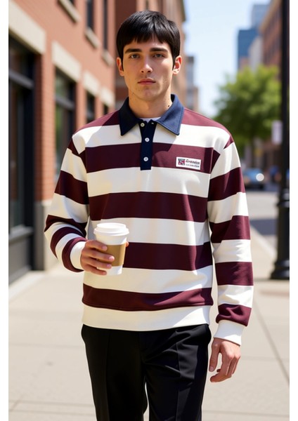 Erkek Polo Yaka Standart Kol Çizgili Sweatshirt Fonksiyonel Dayanıklı Kaliteli Konforlu Şık fiyatları