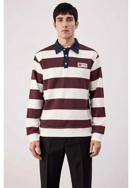 Erkek Polo Yaka Standart Kol Çizgili Sweatshirt Fonksiyonel Dayanıklı Kaliteli Konforlu Şık modelleri