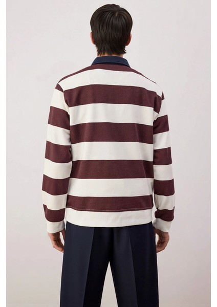 Erkek Polo Yaka Standart Kol Çizgili Sweatshirt Fonksiyonel Dayanıklı Kaliteli Konforlu Şık fırsatları