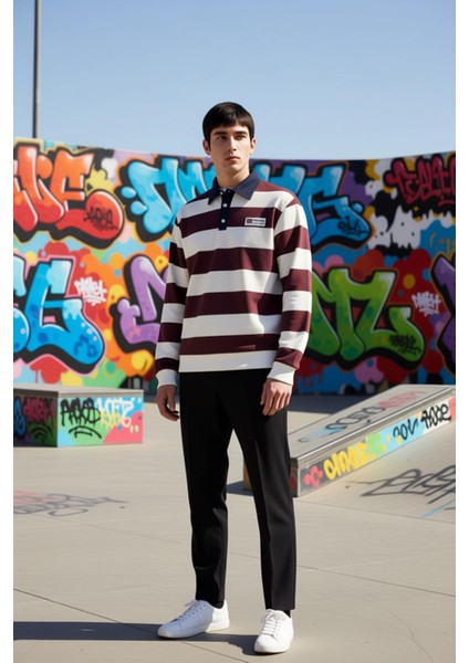 Erkek Polo Yaka Standart Kol Çizgili Sweatshirt Fonksiyonel Dayanıklı Kaliteli Konforlu Şık indirimleri