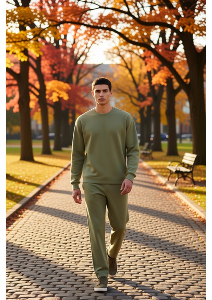 Erkek Bisiklet Yaka Standart Kol Oversize Waffle Dokuma Sweatshirt Fonksiyonel Dayanıklı Şık