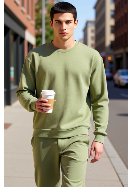 Erkek Bisiklet Yaka Standart Kol Oversize Waffle Dokuma Sweatshirt Fonksiyonel Dayanıklı Şık fiyatları