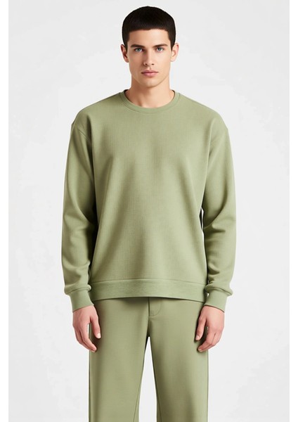 Erkek Bisiklet Yaka Standart Kol Oversize Waffle Dokuma Sweatshirt Fonksiyonel Dayanıklı Şık modelleri