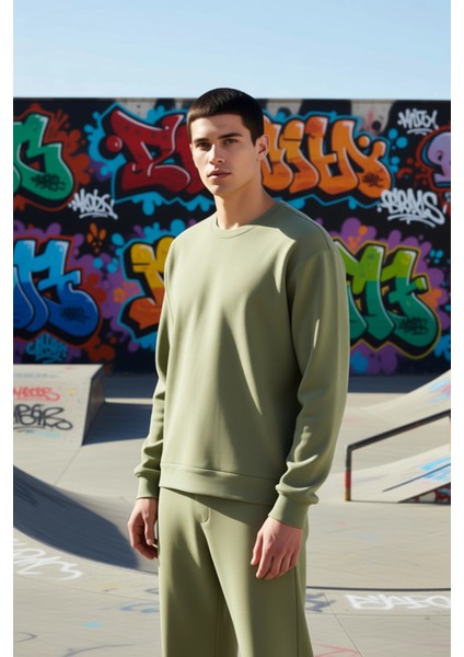 Erkek Bisiklet Yaka Standart Kol Oversize Waffle Dokuma Sweatshirt Fonksiyonel Dayanıklı Şık fırsatları