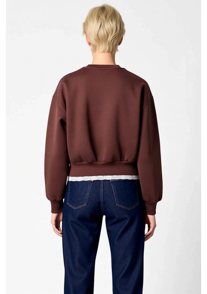 Kadın Bisiklet Yaka Standart Kol Regular Kalıp Slogan Nakışlı Sweatshirt Fonksiyonel Rahat fırsatları