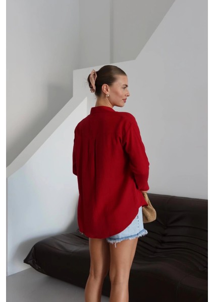 Tek Cepli Müslin Gömlek Bordo modelleri