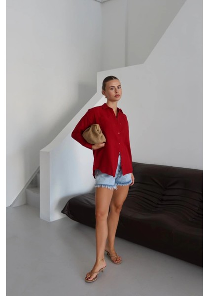 Tek Cepli Müslin Gömlek Bordo fırsatları