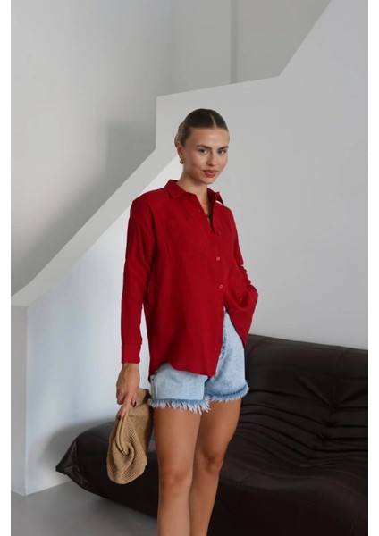 Tek Cepli Müslin Gömlek Bordo indirimleri