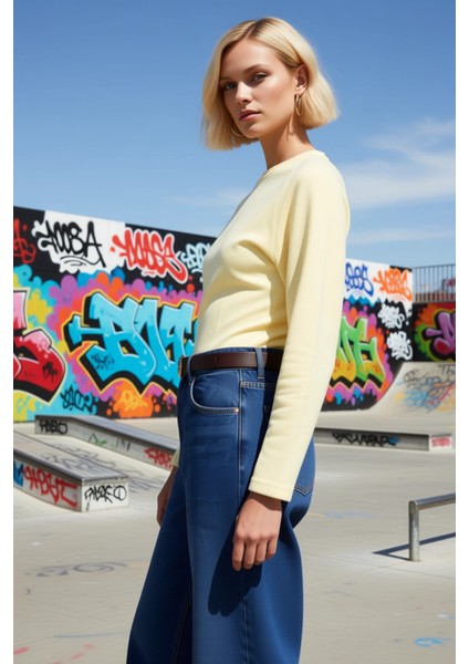 Kadın Bisiklet Yaka Reglan Kol Fitted Örme Sweatshirt Fonksiyonel Dayanıklı Kaliteli Rahat indirimleri