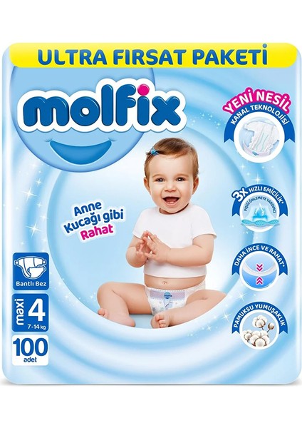 Bebek Bezi Ultra Fırsat Paketi 4 Beden 7-14 kg 100 Adet