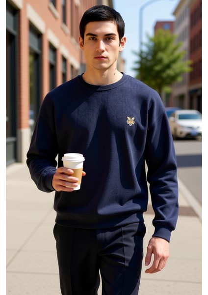 Erkek Bisiklet Yaka Standart Kol Oversize Waffle Dokuma Sweatshirt Fonksiyonel Dayanıklı Şık fiyatları