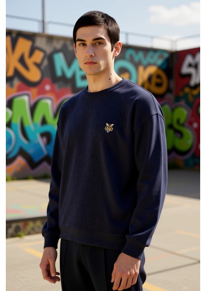 Erkek Bisiklet Yaka Standart Kol Oversize Waffle Dokuma Sweatshirt Fonksiyonel Dayanıklı Şık indirimleri