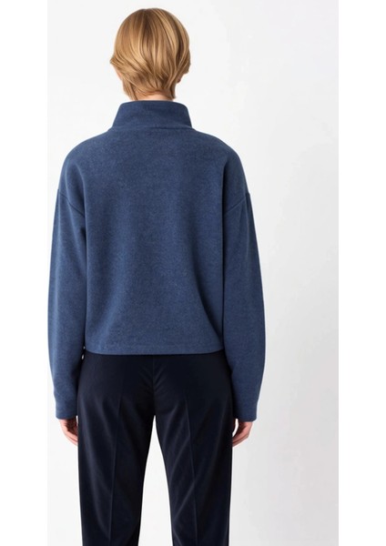 Kadın Dik Yaka Düşük Kol Fermuarlı Regular Kalıp Örme Sweatshirt Fonksiyonel Dayanıklı Şık fırsatları