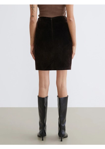 Soulife Kahverengi Beli Fermuarlı Mini Kürk Etek fırsatları