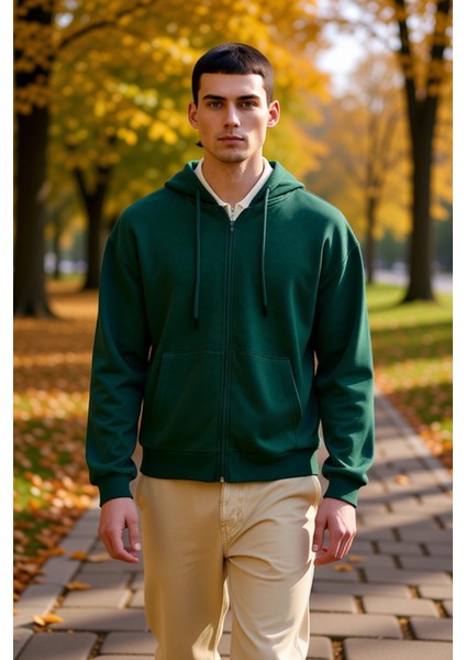 Erkek Kapüşonlu Düşük Kol Fermuarlı Oversize Kalıp Sweatshirt Fonksiyonel Dayanıklı Modern