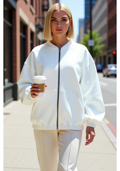 Kadın Bisiklet Yaka Düşük Kol Fermuarlı Oversize Kalın Örme Sweatshirt Fonksiyonel Estetik fiyatları