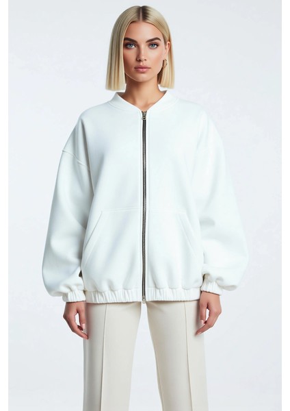 Kadın Bisiklet Yaka Düşük Kol Fermuarlı Oversize Kalın Örme Sweatshirt Fonksiyonel Estetik modelleri