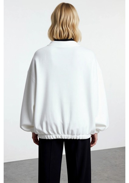 Kadın Bisiklet Yaka Düşük Kol Fermuarlı Oversize Kalın Örme Sweatshirt Fonksiyonel Estetik fırsatları