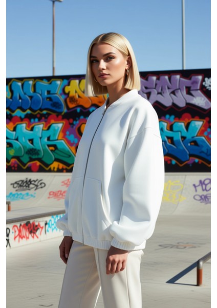 Kadın Bisiklet Yaka Düşük Kol Fermuarlı Oversize Kalın Örme Sweatshirt Fonksiyonel Estetik indirimleri