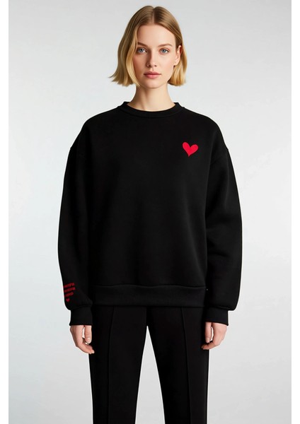 Kadın Bisiklet Yaka Düşük Kol Nakışlı Regular Kalıp Sweatshirt Fonksiyonel Dayanıklı Rahat modelleri