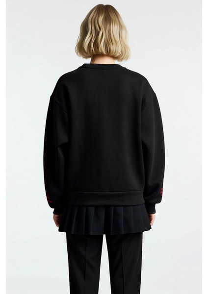 Kadın Bisiklet Yaka Düşük Kol Nakışlı Regular Kalıp Sweatshirt Fonksiyonel Dayanıklı Rahat fırsatları