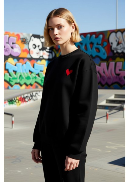 Kadın Bisiklet Yaka Düşük Kol Nakışlı Regular Kalıp Sweatshirt Fonksiyonel Dayanıklı Rahat indirimleri