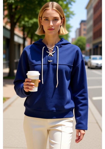 Kadın Kapüşonlu Standart Kol Bağlama Detaylı Örme Sweatshirt Fonksiyonel Dayanıklı Estetik fiyatları