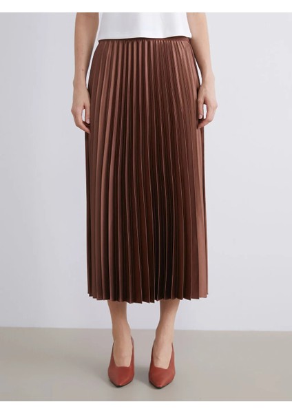 Lcwaıkıkı Classic Kahverengi Beli Lastikli Saten Pileli Etek fiyatları