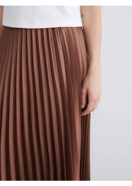 Lcwaıkıkı Classic Kahverengi Beli Lastikli Saten Pileli Etek modelleri