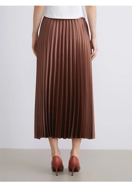 Lcwaıkıkı Classic Kahverengi Beli Lastikli Saten Pileli Etek fırsatları