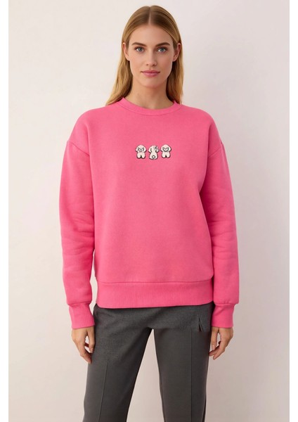 Kadın Bisiklet Yaka Düşük Kol Nakışlı Regular Kalıp Örme Sweatshirt Fonksiyonel Dayanıklı Şık modelleri