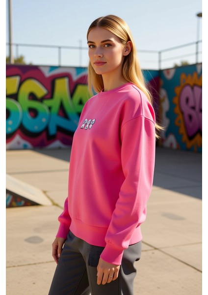 Kadın Bisiklet Yaka Düşük Kol Nakışlı Regular Kalıp Örme Sweatshirt Fonksiyonel Dayanıklı Şık indirimleri