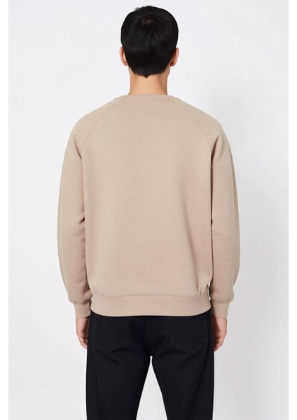 Erkek Bisiklet Yaka Reglan Kol Slogan Baskılı Regular Kalıp Sweatshirt Fonksiyonel Estetik fırsatları