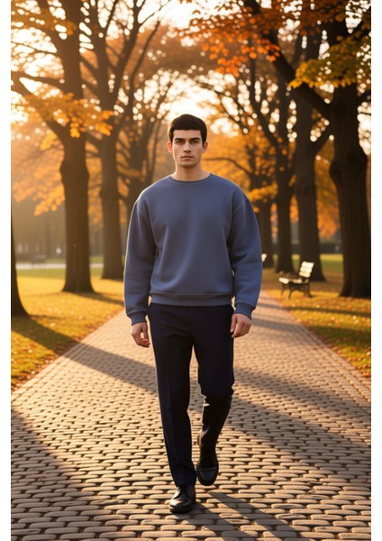 Erkek Bisiklet Yaka Düşük Kol Oversize Kalıp Sweatshirt Fonksiyonel Dayanıklı Kaliteli Şık