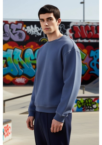 Erkek Bisiklet Yaka Düşük Kol Oversize Kalıp Sweatshirt Fonksiyonel Dayanıklı Kaliteli Şık indirimleri