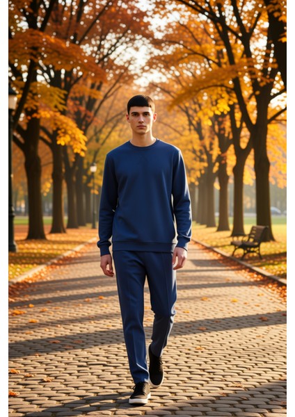 Erkek Düz Bisiklet Yaka Düşük Kol Uzun Kollu Sweatshirt Fonksiyonel Dayanıklı Kaliteli Şık