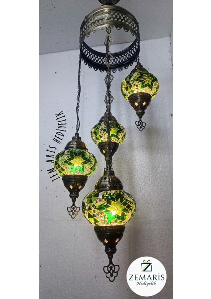 El Yapımı Otantik Mozaik 4 Lü Avize Tavan Sarkıt Dekoratif