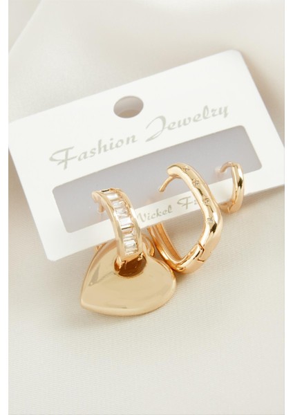 3 Adet Kalp Zirkon Taşlı Küpe modelleri