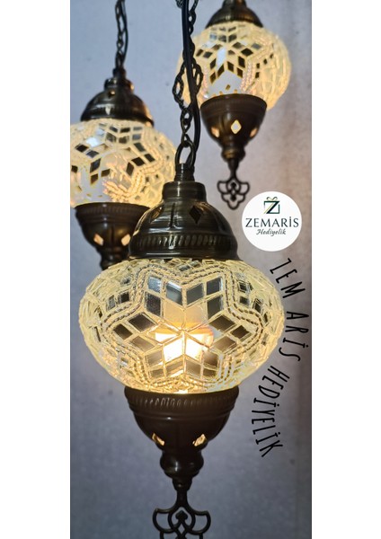 El Yapımı Otantik Mozaik 4 Lü Avize Tavan Sarkıt Dekoratif