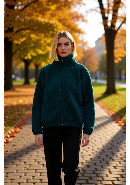 Kadın Dik Yaka Düşük Kol Fermuar Kapamalı Örme Sweatshirt Fonksiyonel Dayanıklı Kaliteli Şık