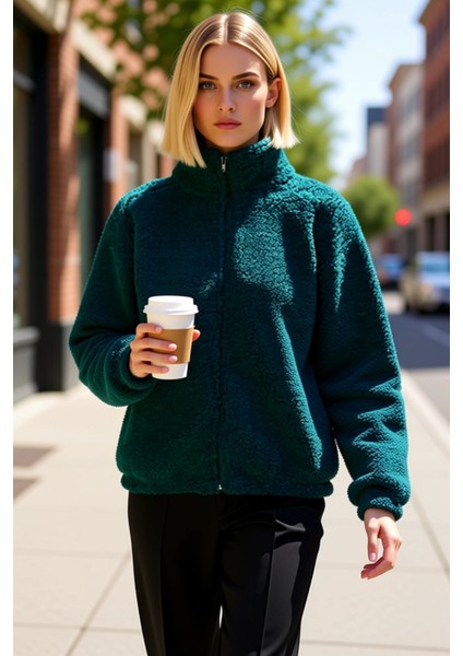 Kadın Dik Yaka Düşük Kol Fermuar Kapamalı Örme Sweatshirt Fonksiyonel Dayanıklı Kaliteli Şık fiyatları