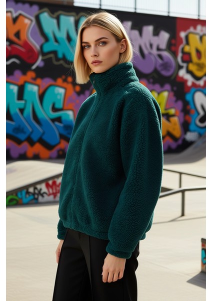 Kadın Dik Yaka Düşük Kol Fermuar Kapamalı Örme Sweatshirt Fonksiyonel Dayanıklı Kaliteli Şık indirimleri