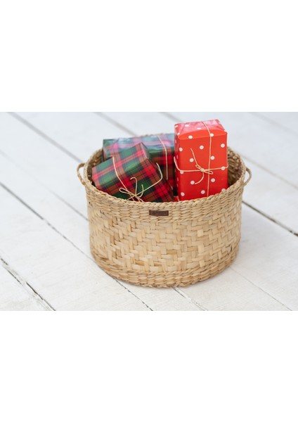 %100 El Yapımı Büyük Hasır Sepet | 39 cm Çap × 24 cm Yükseklik | Çok Amaçlı Organizer & Yılbaşı Hediyelik | Doğal Dekoratif Saklama Sepeti modelleri