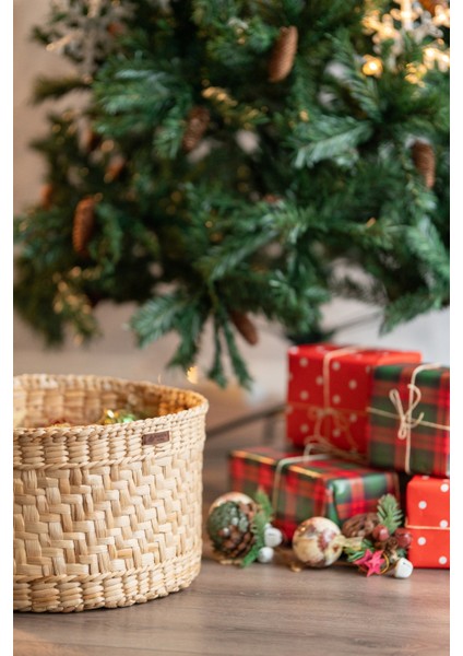 %100 El Yapımı Büyük Hasır Sepet | 39 cm Çap × 24 cm Yükseklik | Çok Amaçlı Organizer & Yılbaşı Hediyelik | Doğal Dekoratif Saklama Sepeti fırsatları