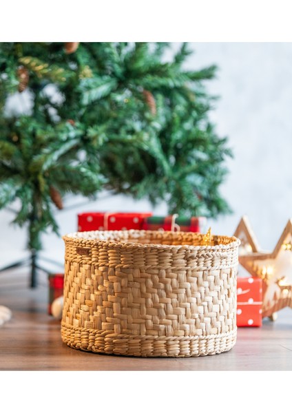 %100 El Yapımı Büyük Hasır Sepet | 39 cm Çap × 24 cm Yükseklik | Çok Amaçlı Organizer & Yılbaşı Hediyelik | Doğal Dekoratif Saklama Sepeti indirimleri