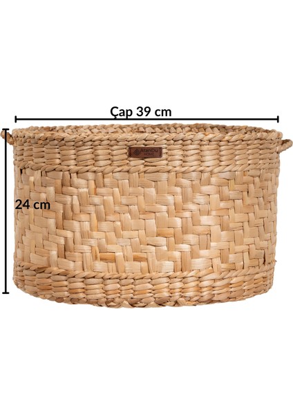 %100 El Yapımı Büyük Hasır Sepet | 39 cm Çap × 24 cm Yükseklik | Çok Amaçlı Organizer & Yılbaşı Hediyelik | Doğal Dekoratif Saklama Sepeti
