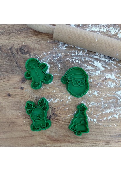 Yılbaşı Temalı 4'lü Kurabiye Kalıbı Seti - Polimer Kil, Oyun Hamuru Damga ve Kesici Şekillendirici🎄