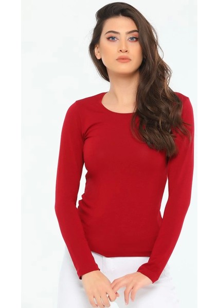 Rahat ve Şık Uzun Kollu Bisiklet Yaka Likralı Viskon Penye Body Bordo ( Lisinya ) modelleri