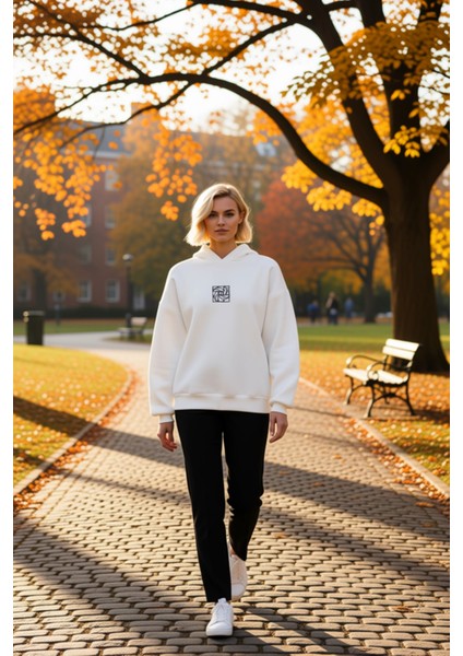 Kadın Kapüşonlu Düşük Kol Geometrik Desenli Oversize Örme Sweatshirt Fonksiyonel Dayanıklı